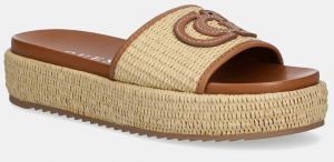Šľapky Guess LONNEY dámske, hnedá farba, na platforme, FLJLNY FAB19