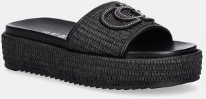 Šľapky Guess LONNEY dámske, čierna farba, na platforme, FLJLNY FAB19