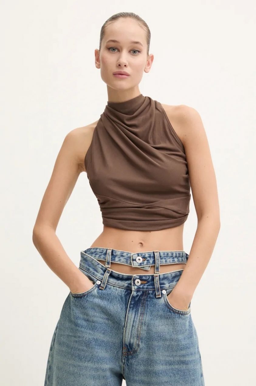 Blúzka Rick Owens Lilies dámska, hnedá farba, jednofarebná, LI02D5121RV