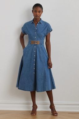 Rifľové šaty Lauren Ralph Lauren midi, áčkový strih, 250963908