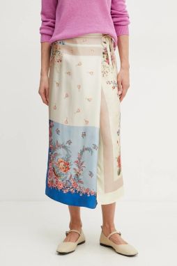 Hodvábna sukňa Weekend Max Mara béžová farba, midi, rovný strih, 2515101012600