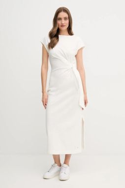 Bavlnené šaty Tommy Hilfiger béžová farba, maxi, rovný strih, WW0WW45159