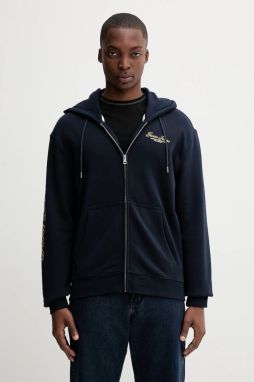 Bavlnená mikina Guess Jeans tmavomodrá farba, s kapucňou, s potlačou, M5YQ15 KCPR1