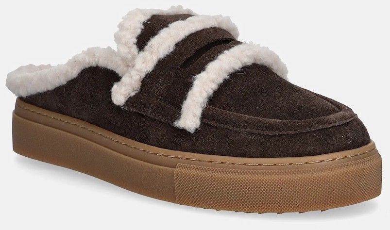 Semišové papuče Inuikii Mule Wool hnedá farba, 1004.017.0011.152