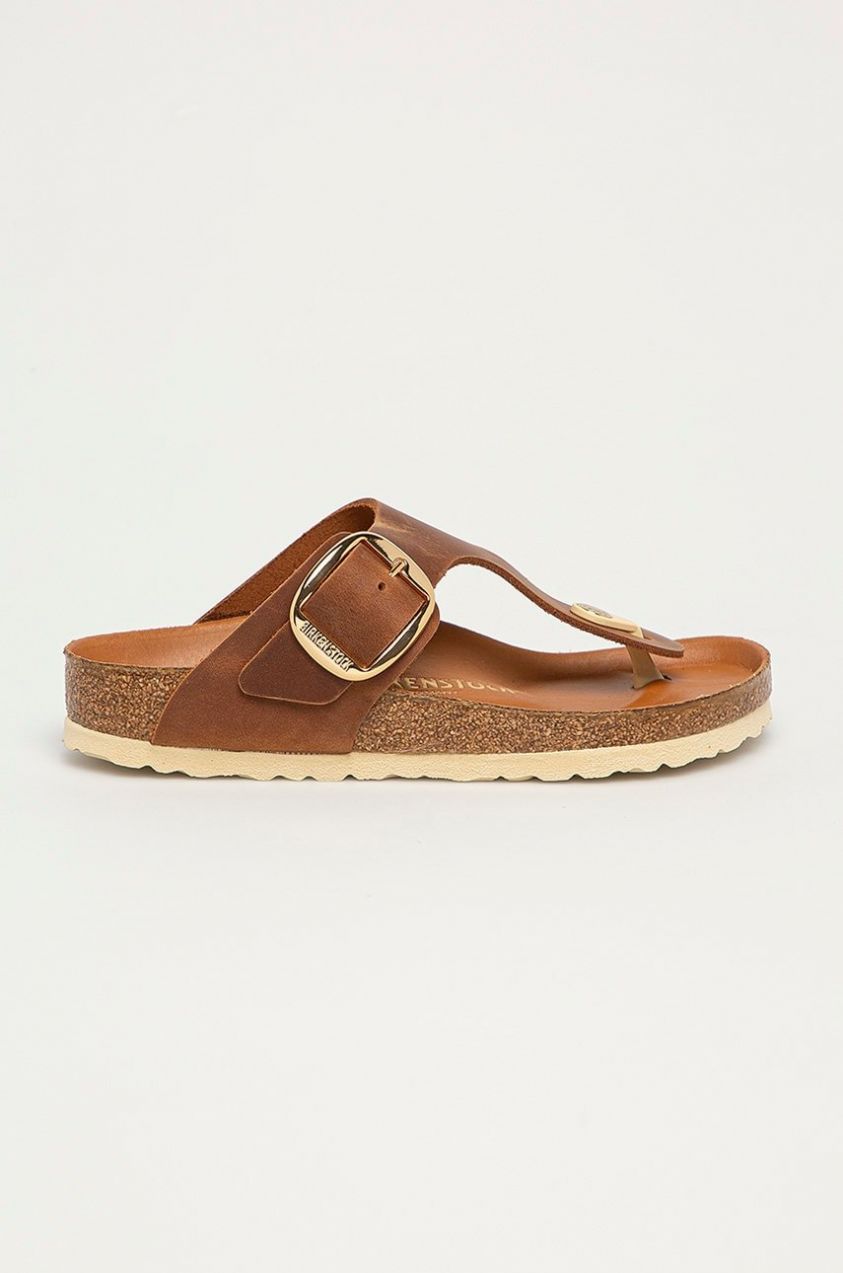 Kožené žabky Birkenstock Gizeh Big Buckle dámske, hnedá farba, na plochom podpätku, 1018745