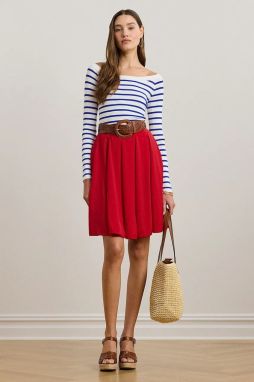 Sukňa Lauren Ralph Lauren červená farba, midi, áčkový strih, 200957180