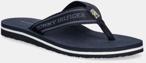 Šľapky Tommy Hilfiger HILFIGER WEBBING BEACH SANDAL dámske, tmavomodrá farba, na plochom podpätku, FW0FW08515