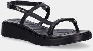 Kožené sandále Pepe Jeans HARU MIX dámske, čierna farba, PLS90677