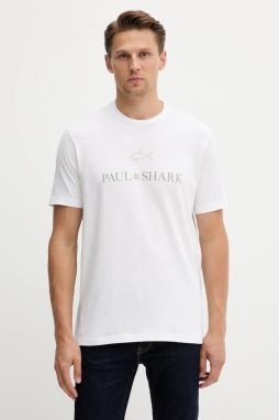 Bavlnené tričko Paul&Shark Knitwear pánske, biela farba, s nášivkou, 15311629