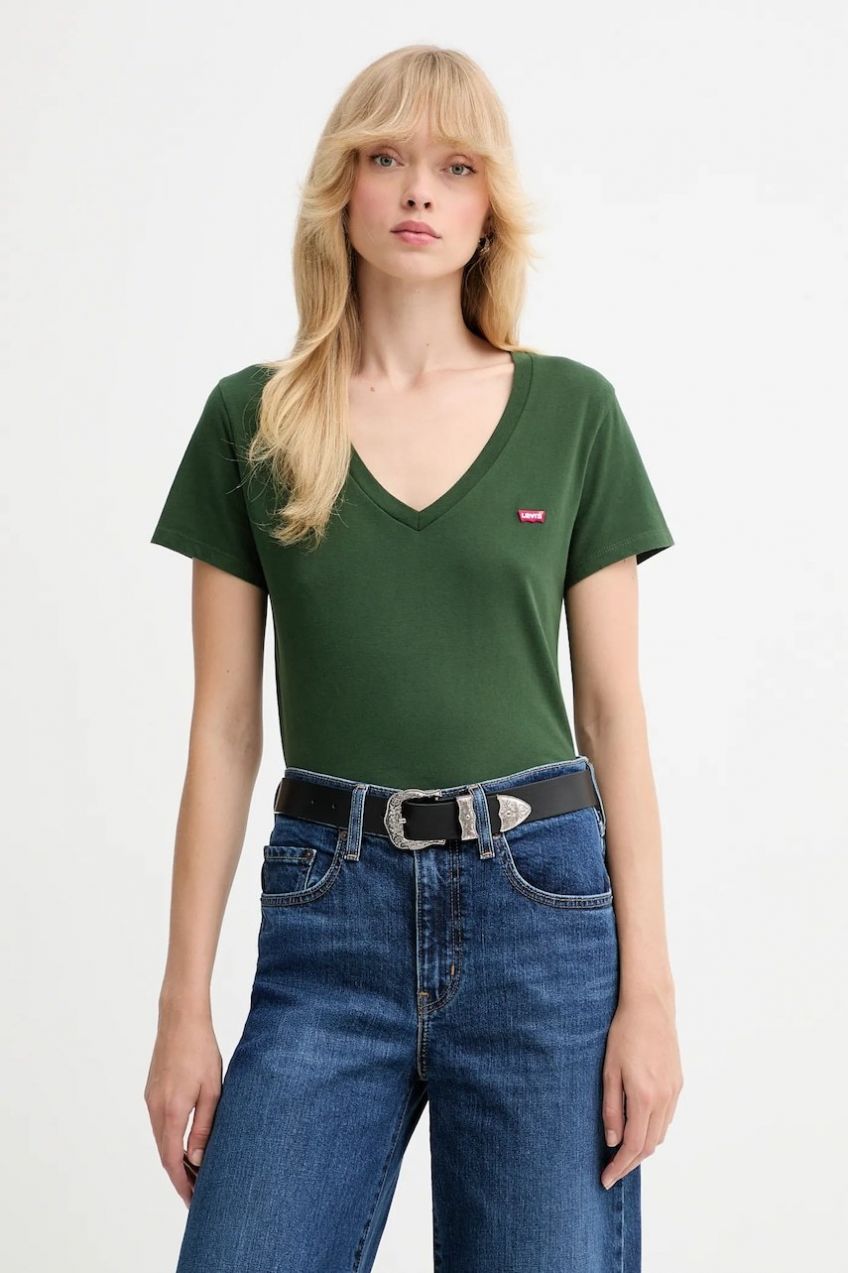 Bavlnené tričko Levi's dámske, zelená farba, A3170
