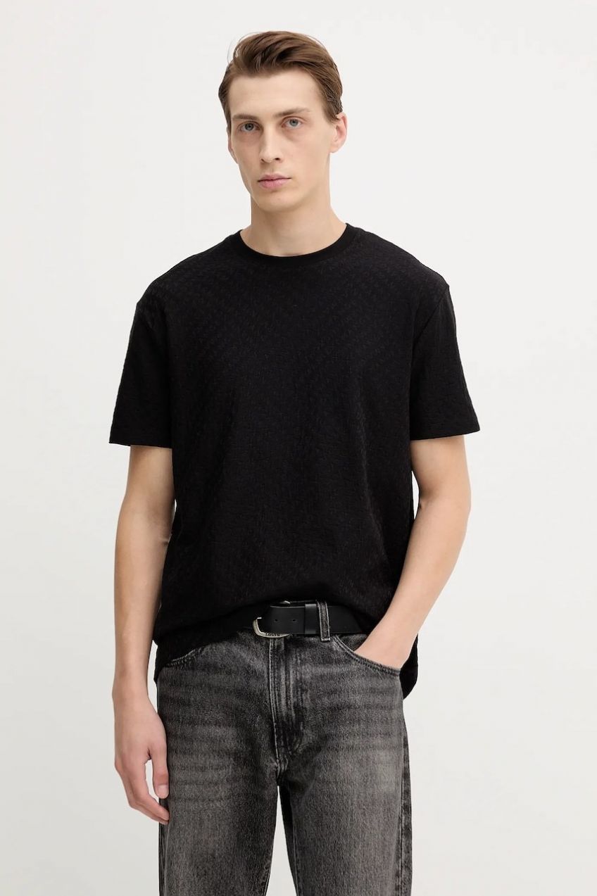 Bavlnené tričko Armani Exchange pánske, čierna farba, vzorované, XM001431 AF10337