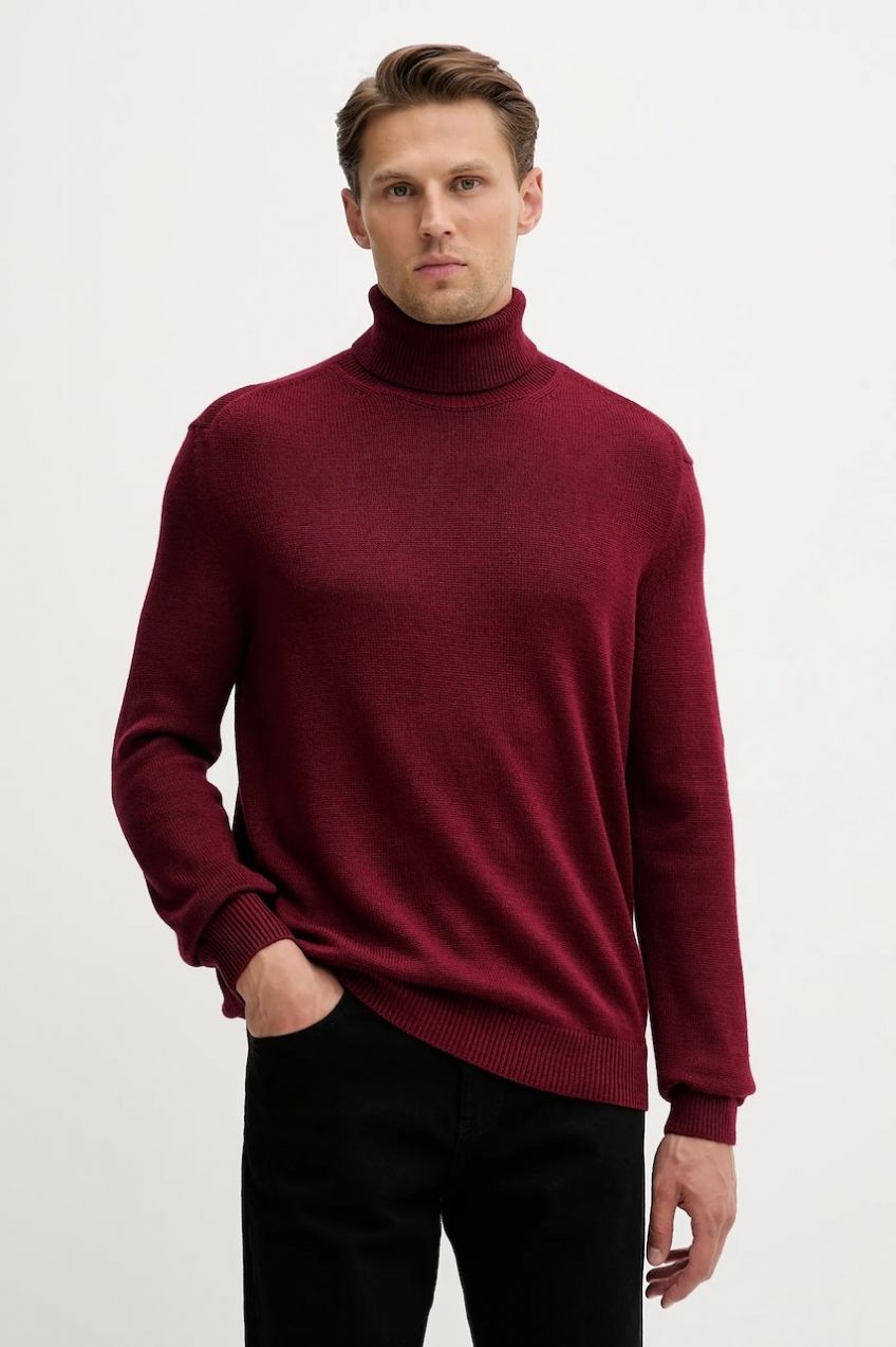 Sveter s prímesou vlny Armani Exchange bordová farba, s rolákom, XM001917 AF14008