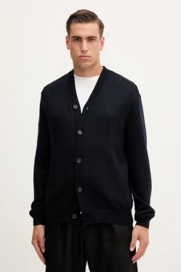 Kardigán s prímesou vlny Armani Exchange tmavomodrá farba, XM001914 AF14008