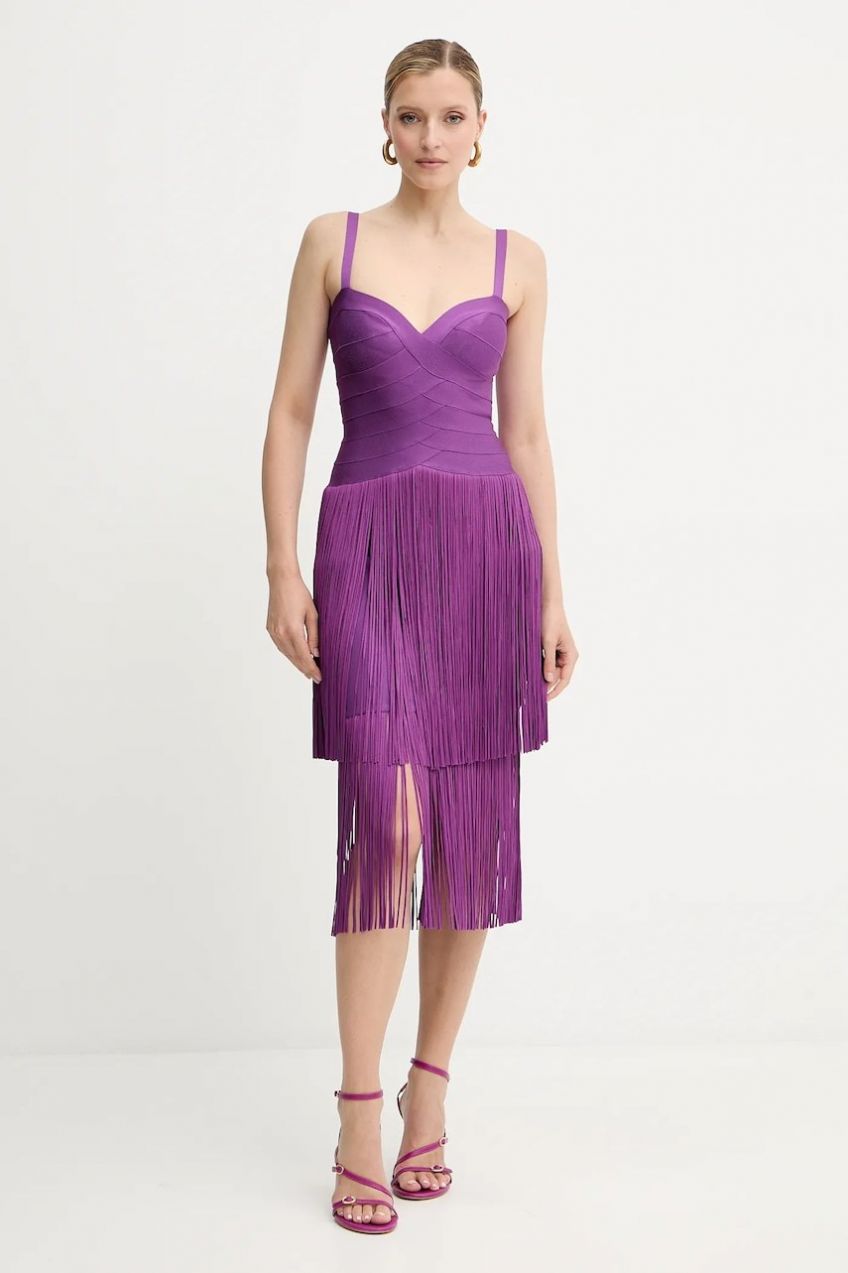 Šaty Herve Leger Georgia fialová farba, mini, priliehavé, FRI8525605