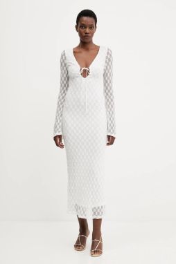 Šaty Bardot biela farba, maxi, priliehavé, 59932DB