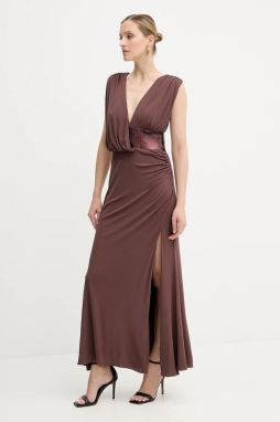Šaty Herve Leger Lucille hnedá farba, maxi, rovný strih, SEJ8524861