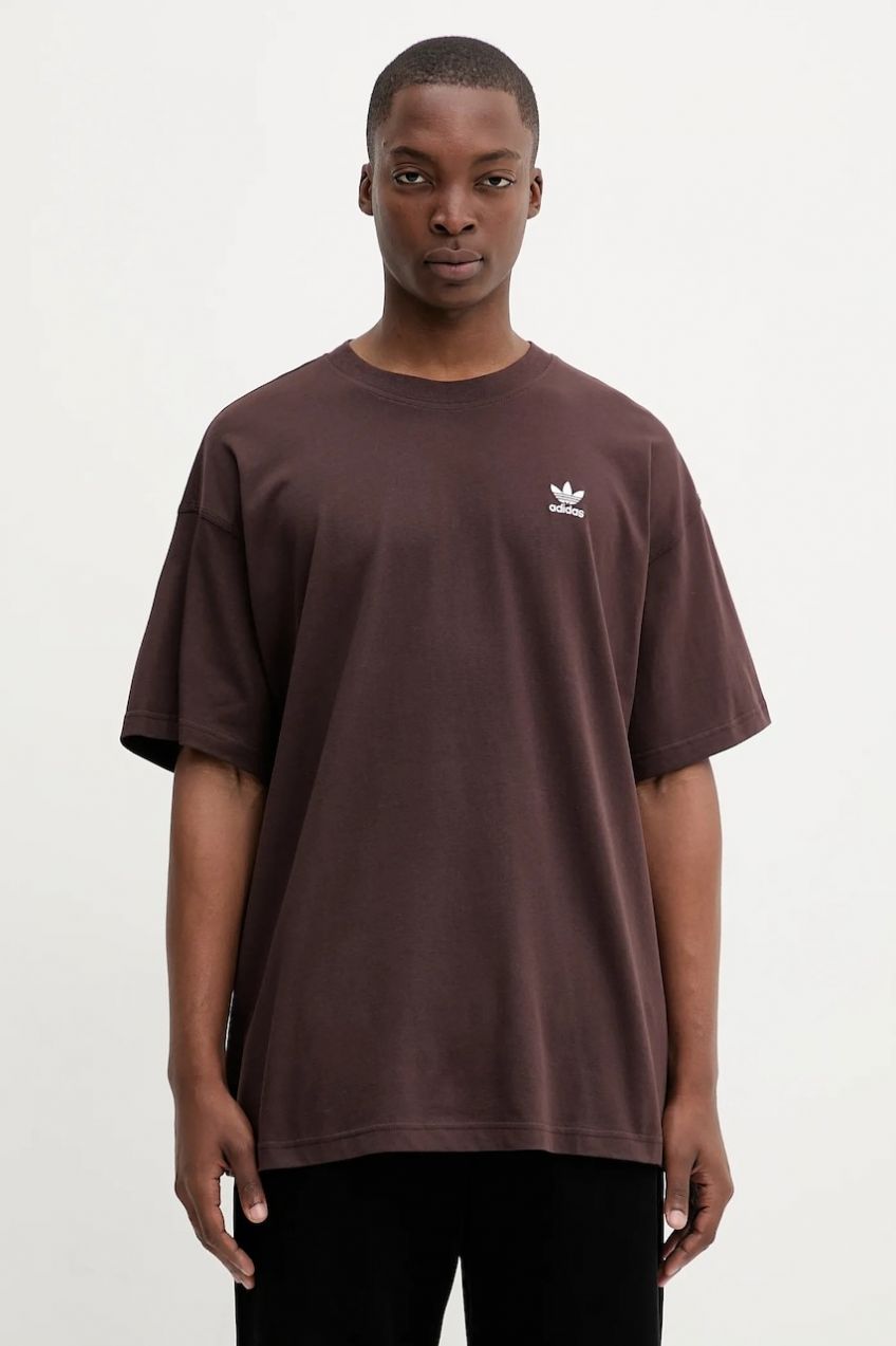 Bavlnené tričko adidas Originals Essentials pánske, hnedá farba, jednofarebné, KT0780