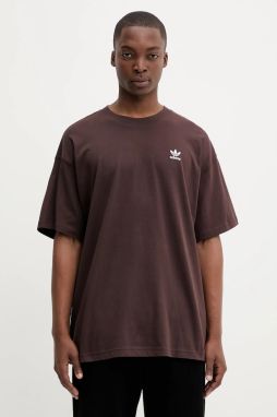 Bavlnené tričko adidas Originals Essentials pánske, hnedá farba, jednofarebné, KT0780