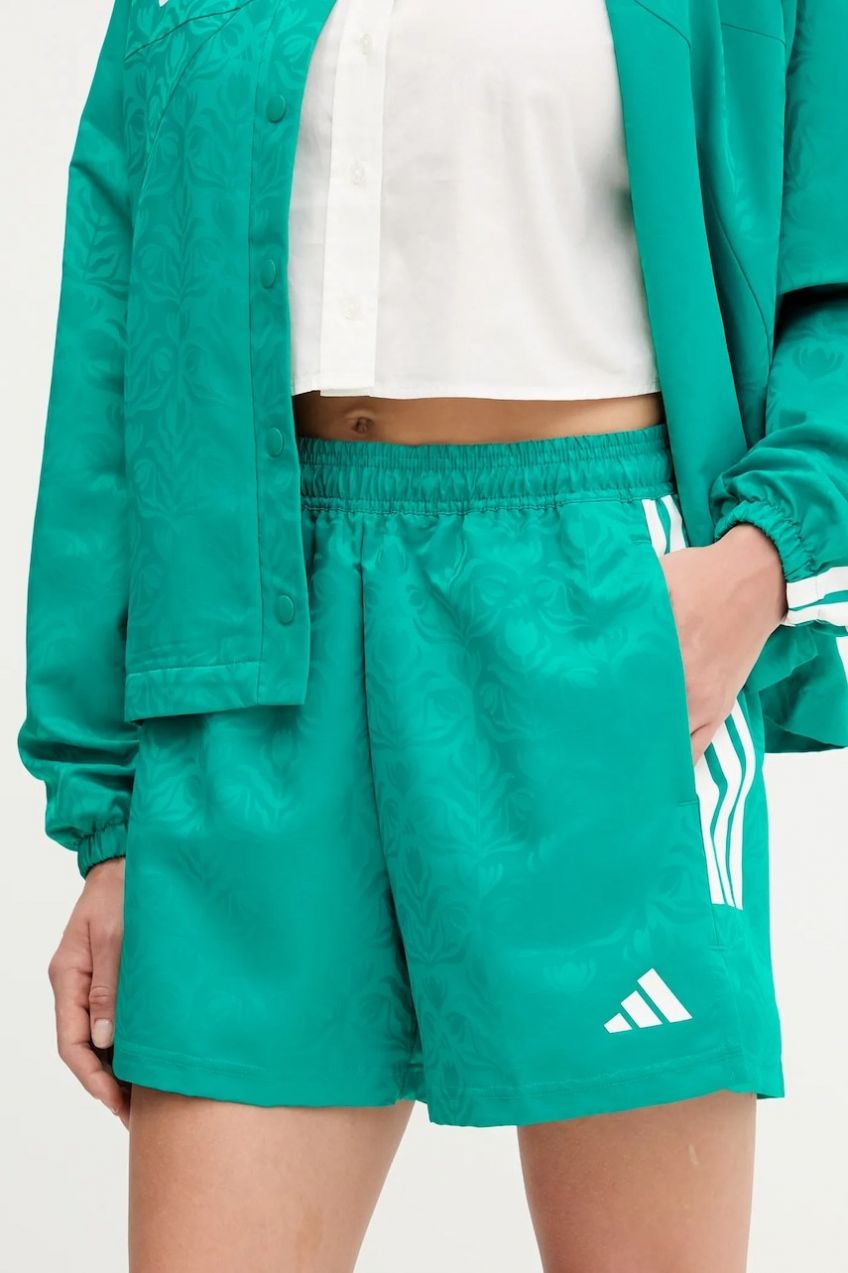 Šortky adidas House of Tiro tyrkysová farba, vzorované, vysoký pás, JL9208