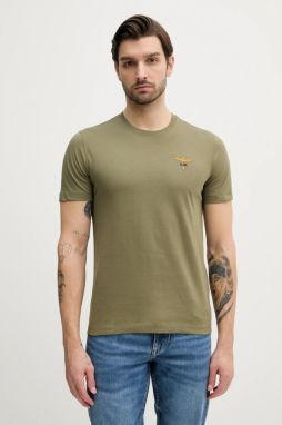 Bavlnené tričko Aeronautica Militare pánske, zelená farba, s nášivkou, TS1580J372