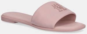 Kožené šľapky Tommy Hilfiger TH LOGO HARDWARE LEATHER MULE dámske, ružová farba, FW0FW08806