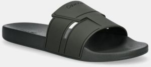 Šľapky Calvin Klein POOL SLIDE DOUBLE T zelená farba, HM0HM01752