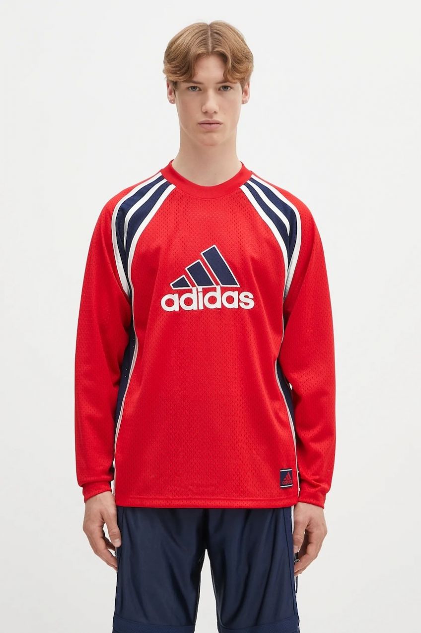 Tričko s dlhým rukávom adidas Originals Warm-Up Top červená farba, vzorované, JD5376