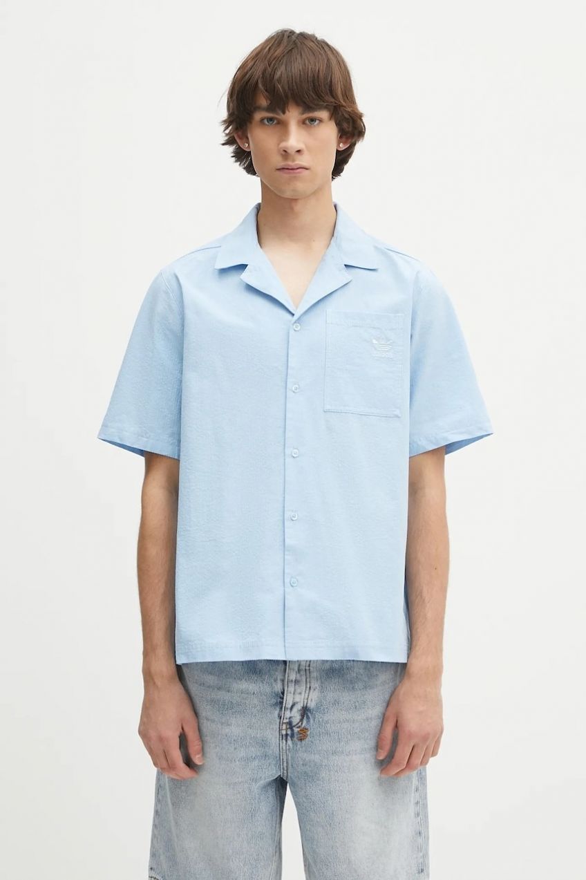 Bavlnená košeľa adidas Originals Essentials Seersucker Short Sleeve Shirt voľný strih, s klasickým golierom, JD2457