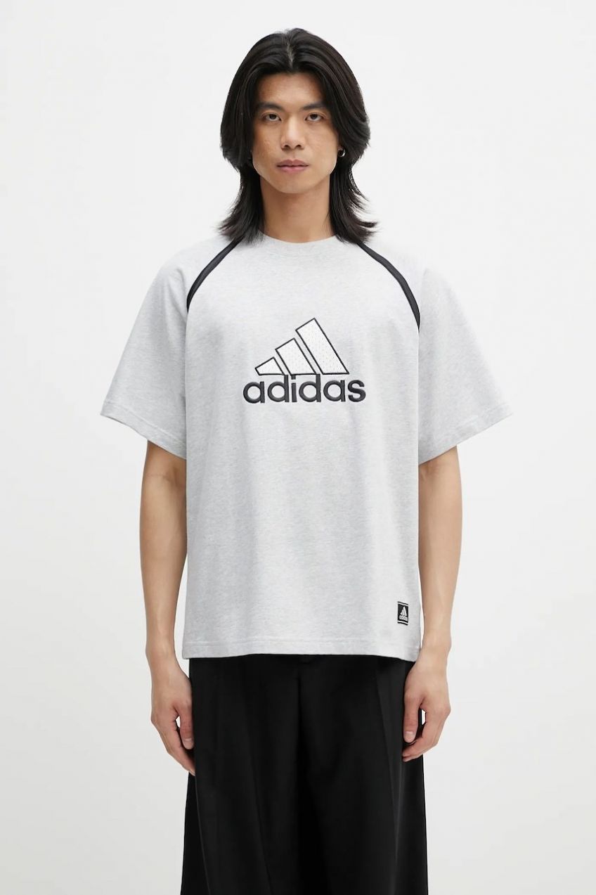 Bavlnené tričko adidas Originals Badge Tee pánske, šedá farba, s nášivkou, IM7839