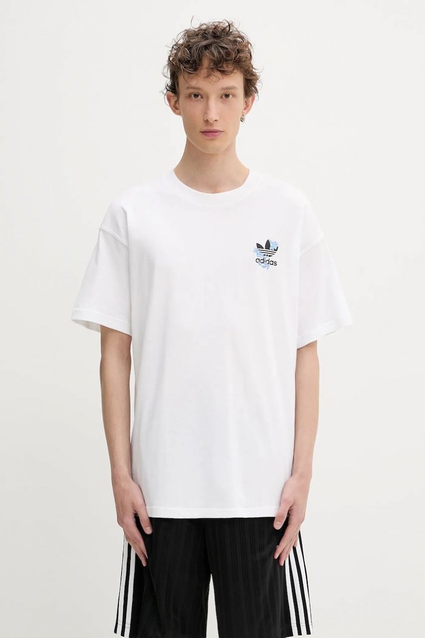 Bavlnené tričko adidas Originals Florals Logo pánske, biela farba, s potlačou, KE6586