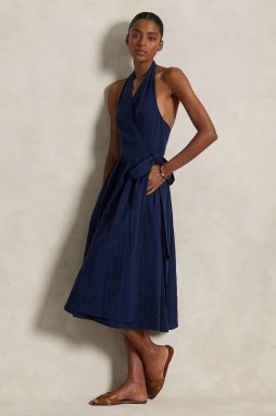 Šaty Polo Ralph Lauren tmavomodrá farba, midi, áčkový strih, 211969146