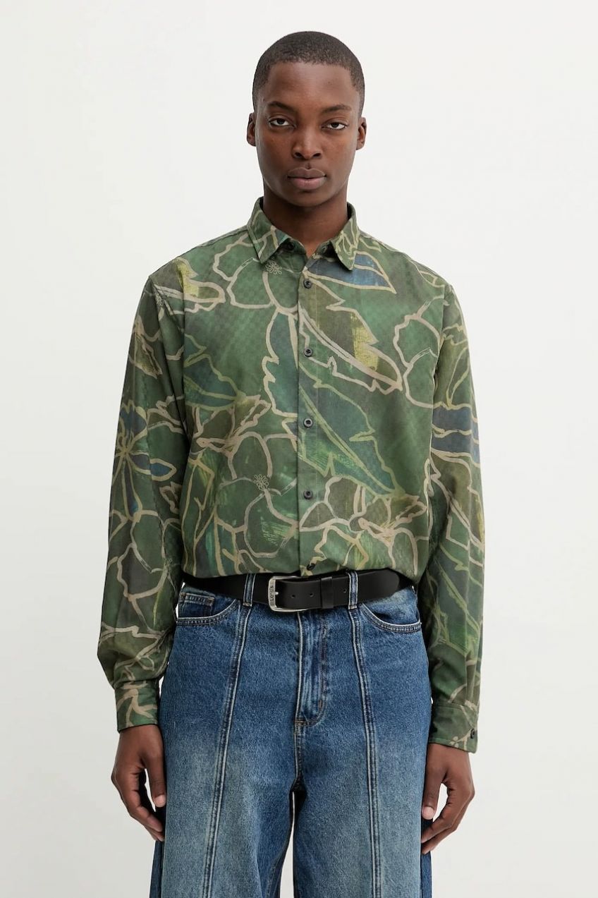 Košeľa Desigual BANGKOK zelená farba, regular, s klasickým golierom, 25WMCW29
