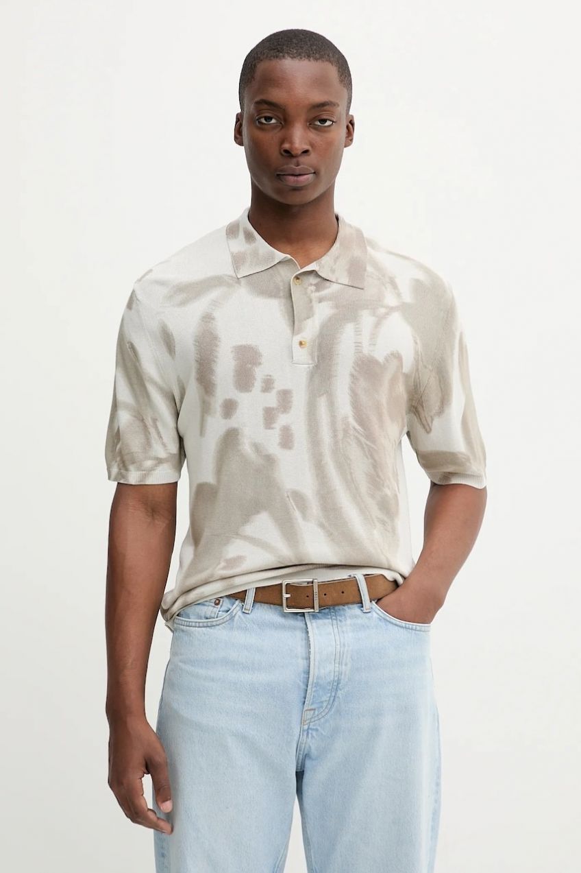 Polo tričko Desigual FLOWER pánske, šedá farba, vzorované, 25WMTF02