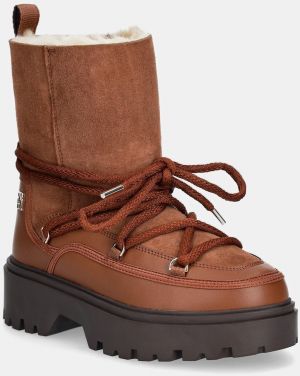 Snehule Tommy Hilfiger REAL SHEARLING LACE-UP SNOWBOOT hnedá farba, FW0FW08085