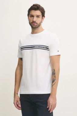 Bavlnené tričko Tommy Hilfiger pánske, biela farba, s potlačou, MW0MW37443