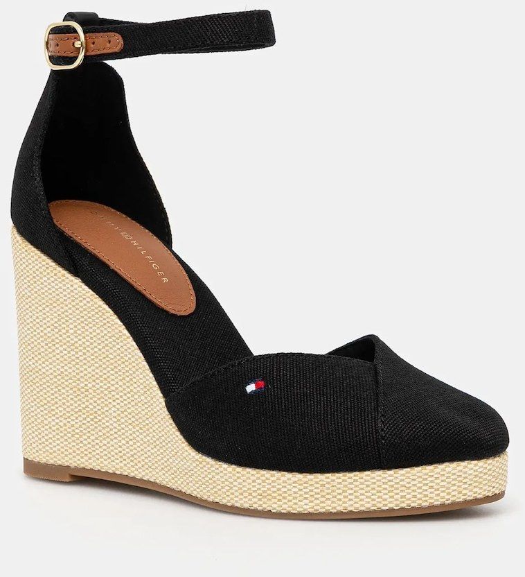 Espadrilky Tommy Hilfiger FLAG HIGH WEDGE ESPAD CLOSED TOE čierna farba, na kline, FW0FW08494