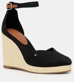 Espadrilky Tommy Hilfiger FLAG HIGH WEDGE ESPAD CLOSED TOE čierna farba, na kline, FW0FW08494