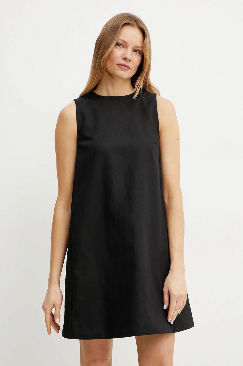 Šaty s prímesou ľanu Weekend Max Mara čierna farba, mini, áčkový strih, 2515221102600