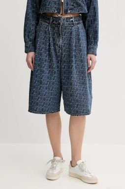 Rifľové krátke nohavice Armani Exchange tmavomodrá farba, vzorovaná, vysoký pás, XW001172 AF12844