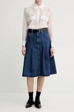Rifľová sukňa Levi's PLEATED MIDI SKIRT tmavomodrá farba, midi, áčkový strih, 001VN