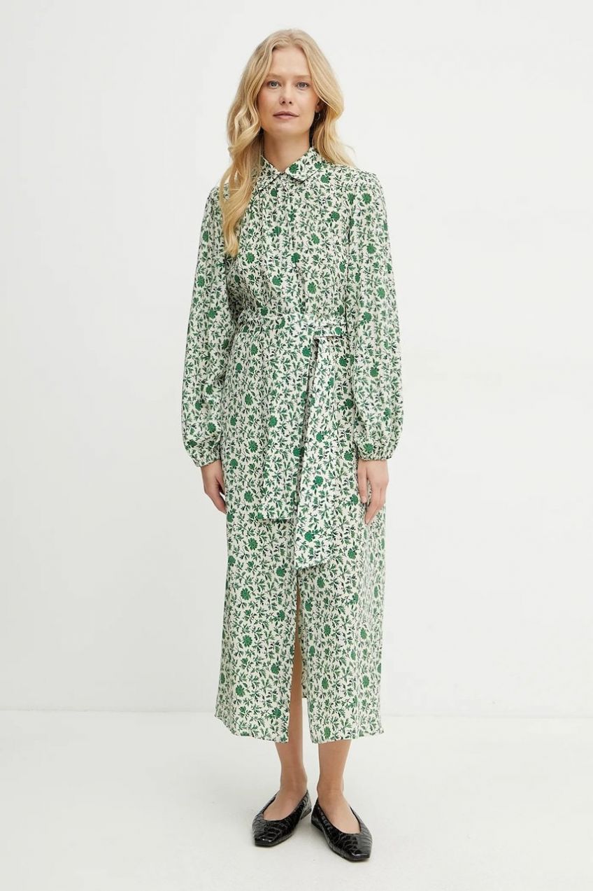 Hodvábne šaty Weekend Max Mara zelená farba, maxi, áčkový strih, 2515221122600