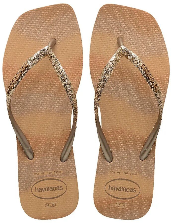 Šľapky Havaianas SLIM SQUARE GLITTER dámske, hnedá farba, 4149417.0570