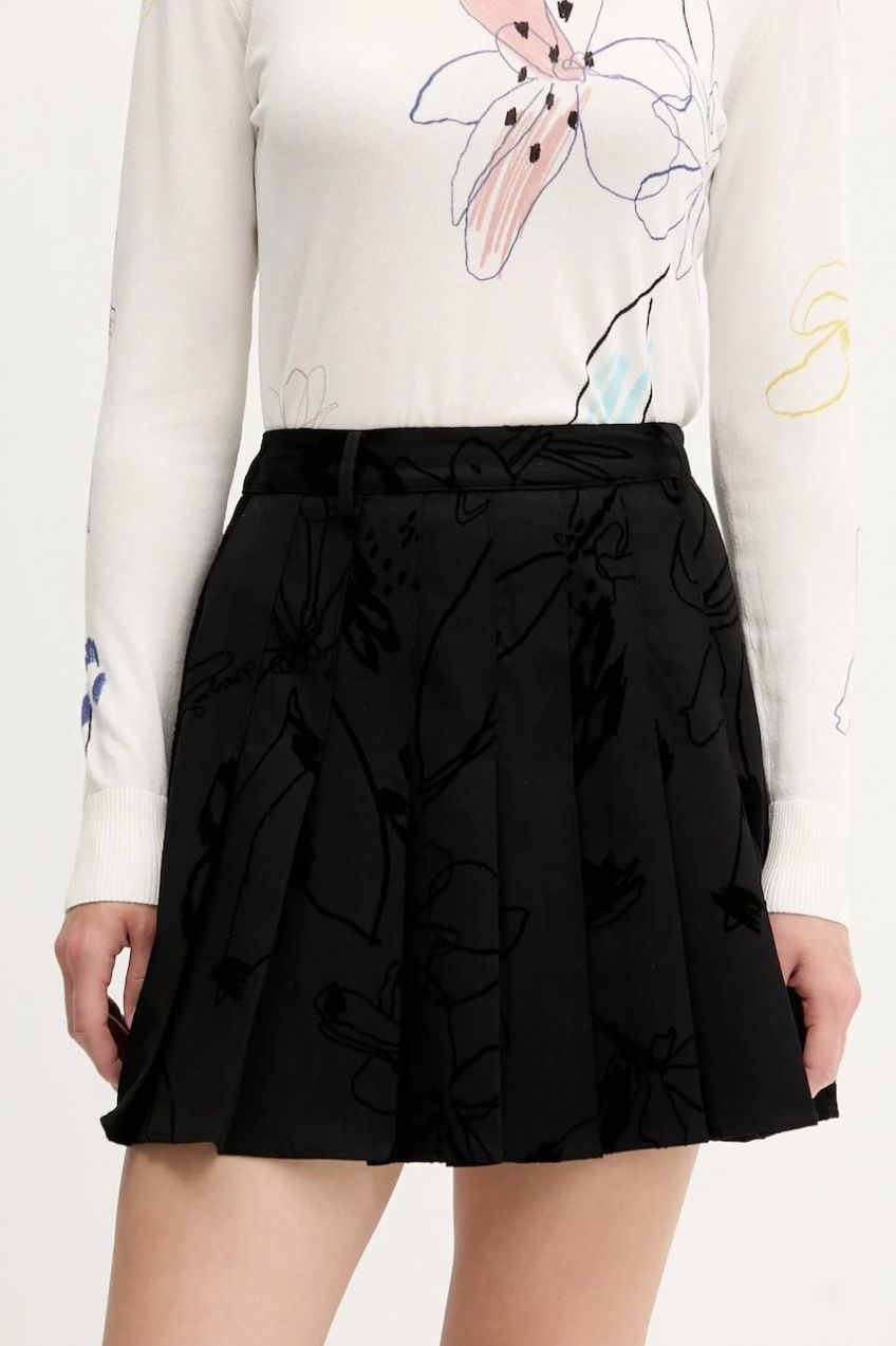 Sukňa Desigual FLOCK čierna farba, mini, áčkový strih, 25WWFW10