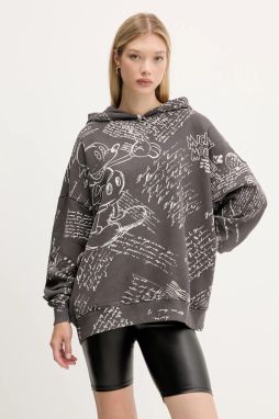 Bavlnená mikina Desigual LETTERS MICKEY šedá farba, s kapucňou, vzorovaná, 25WWSK03