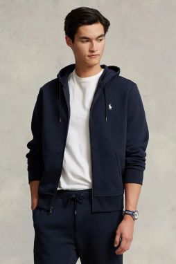 Mikina Polo Ralph Lauren čierna farba, s kapucňou, jednofarebná