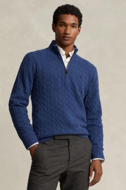 Vlnený sveter Polo Ralph Lauren tmavomodrá farba, s polorolákom, 710876766