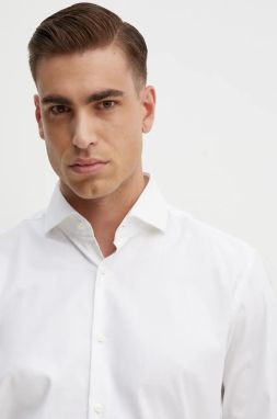 Košeľa BOSS pánska, biela farba, regular, s talianskym golierom, 50474279