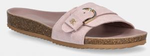 Semišové šľapky Tommy Hilfiger SOFT SUEDE ADJUSTABLE MULE dámske, ružová farba, FW0FW08809