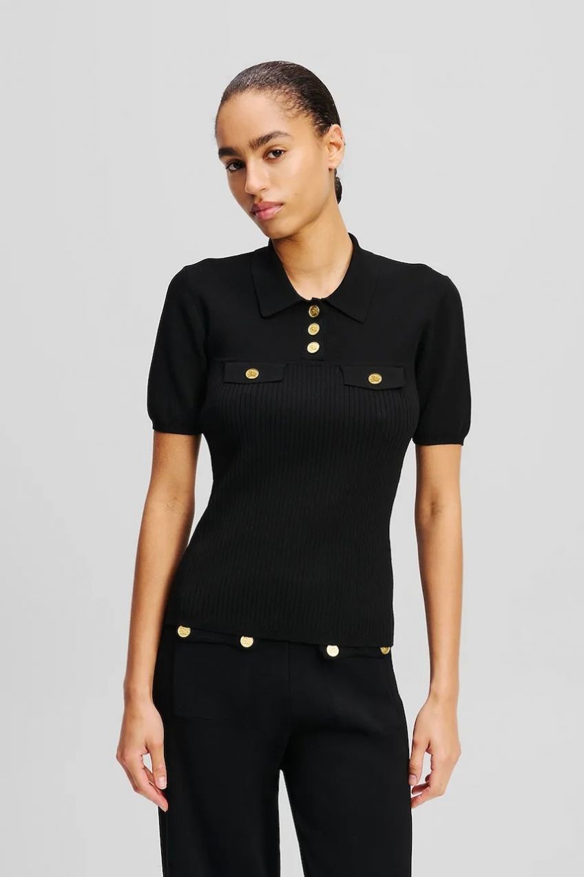 Polo tričko Karl Lagerfeld dámske, čierna farba, A2W18027