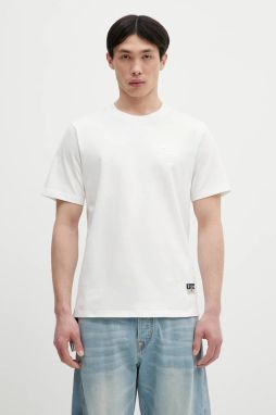 Bavlnené tričko Evisu Logo EMB SS pánske, biela farba, s nášivkou, 2ESHTM5TS1137